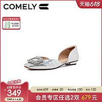 COMELY 康莉 粗跟银色单鞋女2024年夏季商场新款百搭方扣真皮平底包头凉鞋