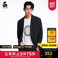 杰克琼斯 杰克·琼斯（JACK&JONES;）衣服男装西装外套男夏季灰色商务休闲单件西服七分袖修身高端正装 黑色