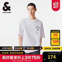 杰克琼斯 杰克·琼斯（JACK&JONES）夏季时尚个性字母刺绣oversized版型短袖T恤男士224201273 A06本白色 常规 A06本白色 175/96A/M