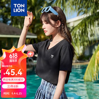 唐狮 TONLION2024女V领左胸蝴蝶结短袖T恤TB 黑色 S