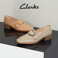 Clarks 其乐 女鞋乐福鞋春季复古方跟单鞋浅口舒适搭扣皮鞋女