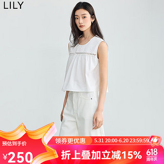 LILY2024夏新款女装舒适全棉复古百搭设计感蕾丝镂空T恤雪纺衫女 601白色 S