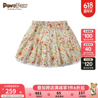 PawinPaw卡通小熊童装2024年夏季女童儿童满印蕾丝花边短裙 Mix混合色/99 120