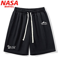 NASA MARVEL 短裤男夏季五分裤休闲中裤宽松沙滩裤运动纯色情侣款 黑色 XL