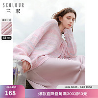 3COLOUR 三彩 2024春季晕染渐变条纹针织衫圆领套头罩衫宽松女 浅粉条纹 160/84A/M