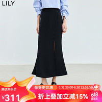 丽丽 LILY2024夏季修身气质款鱼尾半身裙显高显瘦开叉包容感针织裙 510黑色 M