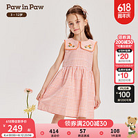 Paw in Paw PawinPaw卡通小熊童装2024年夏季女童翻领格纹无袖连衣裙 Orange橘黄色/80 140cm