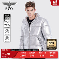BOY LONDON【冰河时代】冬季情侣款羽绒服白色立领logo保暖防风外套N28001 银色