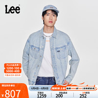 李 Lee商场同款24春夏新品舒适版刺绣图案浅蓝色翻领男牛仔夹克外套 浅蓝色