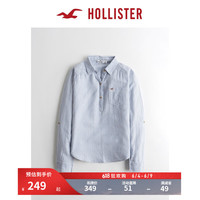 HOLLISTER春夏辣妹风LOGO套头纽扣宽松垂感衬衫上衣 女 308185-1 浅蓝色条纹 M