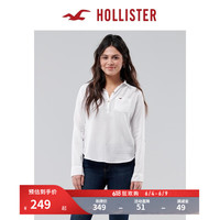 HOLLISTER春夏辣妹风LOGO套头纽扣宽松垂感衬衫上衣 女 308185-1 白色 XL