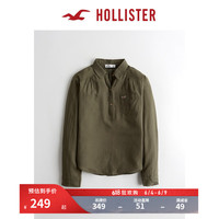 HOLLISTER春夏辣妹风LOGO套头纽扣宽松垂感衬衫上衣 女 308185-1 橄榄绿 XXS