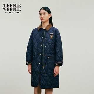 Teenie Weenie小熊秋冬学院风长款领子撞色棉服复古时髦 藏青色 160/S