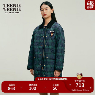 Teenie Weenie小熊秋冬学院风长款领子撞色棉服复古时髦 猎人绿 175/XL