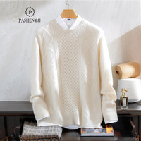 帕什 羊绒衫男士秋冬100%山羊绒圆领提花厚款针织毛衣 YB-2226 墨绿 L