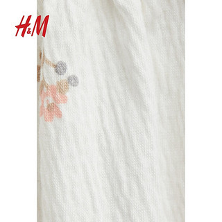 H&M童装女宝宝连体衣2024夏季图案长袖连身衣1235022 白色/花卉
