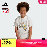 adidas狮子王联名印花休闲上衣短袖T恤男小童夏季阿迪达斯轻运动 粉白/灰绿 122CM