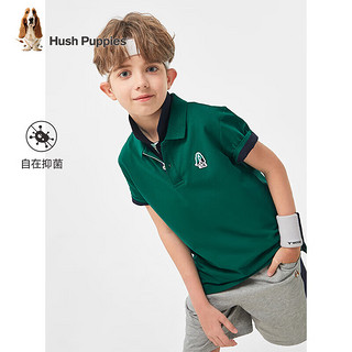 暇步士（Hush Puppies）童装男童2024夏季短袖POLO衫轻薄舒适百搭短袖 青黛绿 170cm