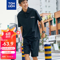 唐狮 TONLION2024polo短袖套装运动宽松净色男套装TB 黑色裤子 M