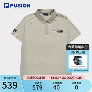 FILA FUSION斐乐潮牌男子针织短袖POLO衫2024夏时尚拼接上衣 藊豆灰-BG 170/92A/M