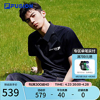 FILA FUSION斐乐潮牌男子针织短袖POLO衫2024夏时尚拼接上衣 深黑-BK 190/112B/XXXXL