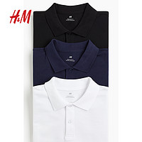 H&M HM男装珠地棉Polo衫3件装2024夏新款简约质感通勤短袖上衣1216809