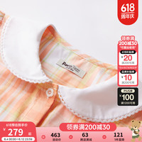 PawinPawPawinPaw卡通小熊童装2024年夏季女童泡泡袖格纹连衣裙可爱 Orange橘黄色/80 150cm