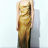 URBAN REVIVO 女装摩登高级感印花荡领吊带连衣裙UWG740127 黄色 M