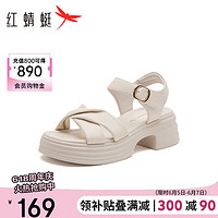 红蜻蜓 2024夏季织小个子一字带厚底时尚凉鞋女 WLK24232米色40
