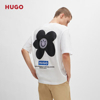 HUGO BOSS HUGO 男士夏季艺术图案装饰棉质平纹针织 T 恤 100