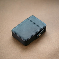 一皮（ONE LEATHER）烟盒打火机一体20支装保护套便携式超薄创意真牛皮软硬盒烟套 经典黑 20支