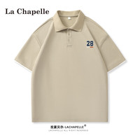 La Chapelle拉夏贝尔POLO衫男夏季透气短袖休闲宽松潮流训练跑步t恤运动上衣 数字28#卡其色 M【体重90斤-110斤】
