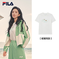 FILA 斐乐 短袖T恤女2024夏新款猫咪刺绣亲肤纯棉上衣