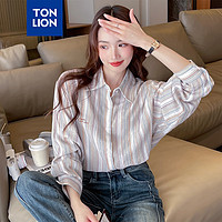 唐狮 TONLION2024女肌理感竖条衬衫WP 浅米灰 L