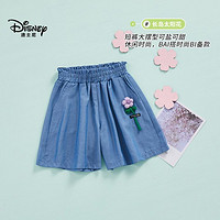 Disney 迪士尼 女童夏清凉薄款宽松短裤儿童立体花朵柔软透气裤子
