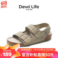 Life的的的沃 Devo Life 的的沃 Devo Life Life 软木凉鞋男女同款休闲凉鞋夏季舒适外穿沙滩凉拖鞋 2627 浅卡其反绒皮 36