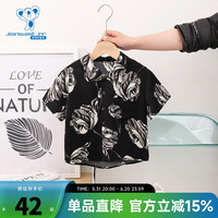 真维斯童装 2024夏季新款 男童短袖上衣大中童复古港风儿童衬衫GD 黑色2010