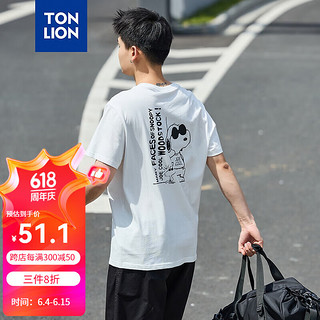 唐狮 TONLION2024夏季新款男圆领印花短袖T恤【史努比联名】TB 本白