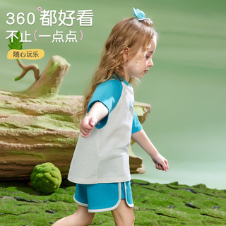 ASK JUNIOR女童运动套装2024夏季儿童吸湿排汗T恤短裤婴儿宝宝两件套 蓝色 110