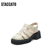 STACCATO 思加图 新款复古猪笼鞋编织粗跟包头罗马凉鞋女鞋A7711AH2