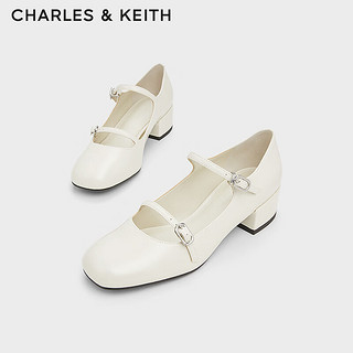 CHARLES&KEITH24夏季复古粗跟法式玛丽珍鞋女CK1-60361524 粉白色Chalk 39