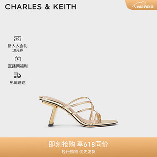 CHARLES&KEITH24夏法式交叉细带羊皮高跟拖鞋女SL1-61900040 Gold金色 37