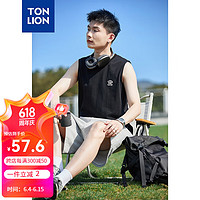 唐狮 TONLION2024男左胸胶标卡通休闲运动背心TB 黑色 S