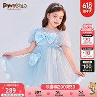 PawinPaw卡通小熊童装24年夏季网纱拼缎面连衣裙 Blue蓝色/50 130