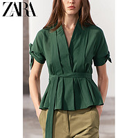 ZARA 特价精选 女装 ZW 系列配腰带打褶衬衫 2771550 500