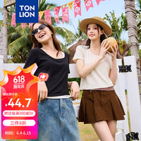 唐狮 TONLION2024女假两件净色短袖T恤TB 浅米杏 L