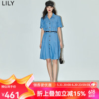 丽丽 LILY2024夏新款女装复古休闲通勤款中长款牛仔衬衫连衣裙小个子女 419牛仔蓝
