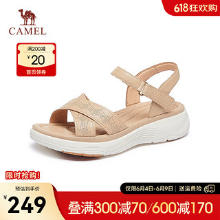 骆驼（CAMEL）2024夏季一字带凉鞋女厚底舒适休闲软底凉鞋女 L24M040673杏色 35