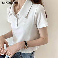 La Chapelle polo短袖t恤女宽松2024春季新款设计感小众翻领短款上衣