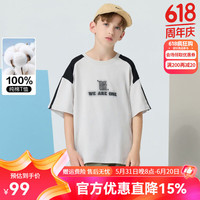 Kappa Kids卡帕纯棉休闲短袖男童T恤2024夏季儿童夏装透气吸汗童装上衣 浅灰色 薄款  1